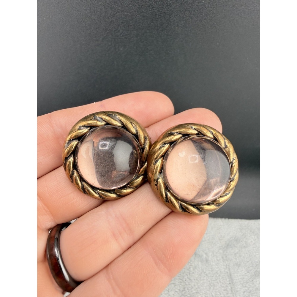 Clear Round Pierced Earrings Acrylic‎ Gold Tone